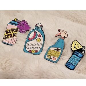 Lot Of 4 Colorful Funny Quirky Spray Bottle Pins Never Worn